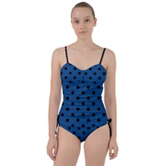 Large Black Polka Dots On Classic Blue - Sweetheart Tankini Set by FashionLane