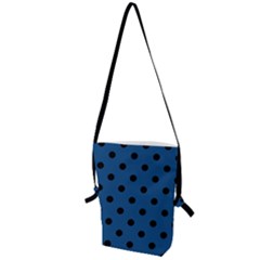 Large Black Polka Dots On Classic Blue - Folding Shoulder Bag by FashionLane