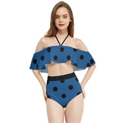 Large Black Polka Dots On Classic Blue - Halter Flowy Bikini Set  by FashionLane