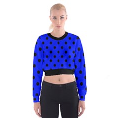 Large Black Polka Dots On Just Blue - Cropped Sweatshirt by FashionLane