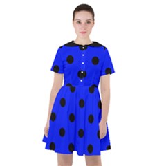 Large Black Polka Dots On Just Blue - Sailor Dress by FashionLane