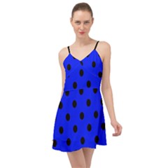 Large Black Polka Dots On Just Blue - Summer Time Chiffon Dress by FashionLane