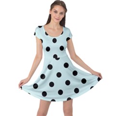 Large Black Polka Dots On Pale Blue - Cap Sleeve Dress by FashionLane