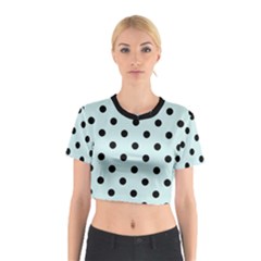 Large Black Polka Dots On Pale Blue - Cotton Crop Top by FashionLane