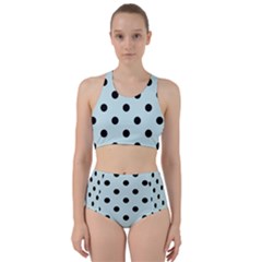 Large Black Polka Dots On Pale Blue - Racer Back Bikini Set by FashionLane