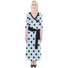 Large Black Polka Dots On Pale Blue - Quarter Sleeve Wrap Maxi Dress by FashionLane