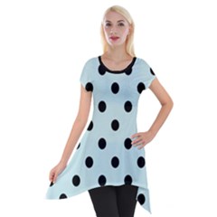 Large Black Polka Dots On Pale Blue - Short Sleeve Side Drop Tunic by FashionLane