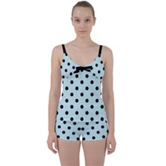 Large Black Polka Dots On Pale Blue - Tie Front Two Piece Tankini by FashionLane