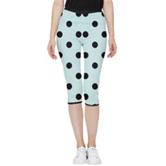 Large Black Polka Dots On Pale Blue - Inside Out Lightweight Velour Capri Leggings  by FashionLane