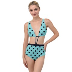 Large Black Polka Dots On Tiffany Blue - Tied Up Two Piece Swimsuit by FashionLane