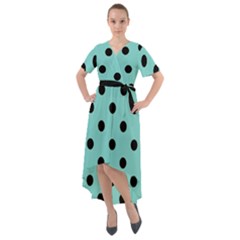 Large Black Polka Dots On Tiffany Blue - Front Wrap High Low Dress by FashionLane