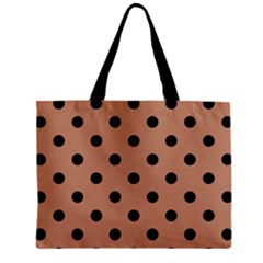 Large Black Polka Dots On Antique Brass Brown - Zipper Mini Tote Bag