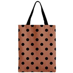 Large Black Polka Dots On Antique Brass Brown - Zipper Classic Tote Bag by FashionLane