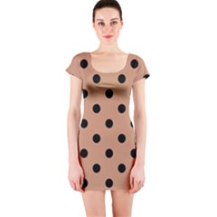 Large Black Polka Dots On Antique Brass Brown - Short Sleeve Bodycon Dress