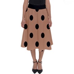Large Black Polka Dots On Antique Brass Brown - Perfect Length Midi Skirt by FashionLane