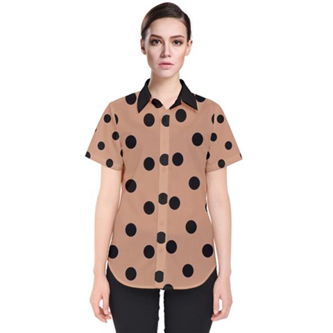 Large Black Polka Dots On Antique Brass Brown - Women s Short Sleeve Shirt by FashionLane