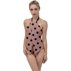 Large Black Polka Dots On Antique Brass Brown - Go With The Flow One Piece Swimsuit by FashionLane