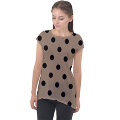 Large Black Polka Dots On Beaver Brown - Cap Sleeve High Low Top