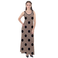 Large Black Polka Dots On Beaver Brown - Sleeveless Velour Maxi Dress by FashionLane