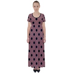 Large Black Polka Dots On Blast-off Bronze - High Waist Short Sleeve Maxi Dress by FashionLane