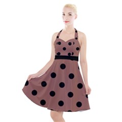 Large Black Polka Dots On Blast-off Bronze - Halter Party Swing Dress  by FashionLane