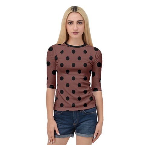 Large Black Polka Dots On Bole Brown - Quarter Sleeve Raglan Tee by FashionLane