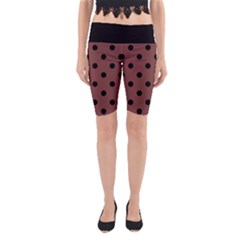 Large Black Polka Dots On Bole Brown - Yoga Cropped Leggings