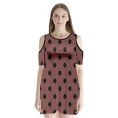 Large Black Polka Dots On Bole Brown - Shoulder Cutout Velvet One Piece