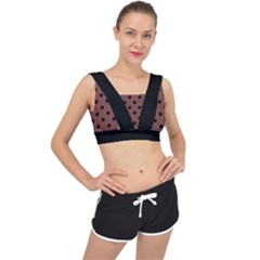 Large Black Polka Dots On Bole Brown - V-back Sports Bra by FashionLane