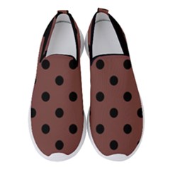 Large Black Polka Dots On Bole Brown - Women s Slip On Sneakers by FashionLane