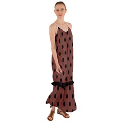 Large Black Polka Dots On Bole Brown - Cami Maxi Ruffle Chiffon Dress by FashionLane