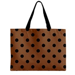 Large Black Polka Dots On Bone Brown - Zipper Mini Tote Bag