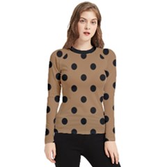 Large Black Polka Dots On Bone Brown - Women s Long Sleeve Rash Guard by FashionLane