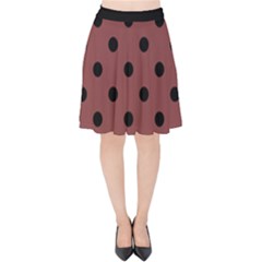 Large Black Polka Dots On Brandy Brown - Velvet High Waist Skirt by FashionLane