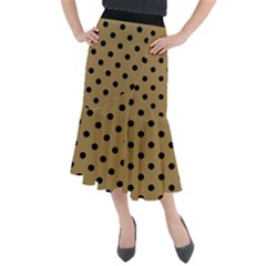 Large Black Polka Dots On Bronze Mist - Midi Mermaid Skirt by FashionLane