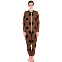 Large Black Polka Dots On Brown Bear - Onepiece Jumpsuit (ladies)  by FashionLane