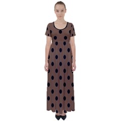 Large Black Polka Dots On Brown Bear - High Waist Short Sleeve Maxi Dress by FashionLane