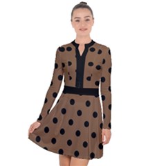 Large Black Polka Dots On Brown Bear - Long Sleeve Panel Dress