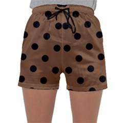 Large Black Polka Dots On Brown Bear - Sleepwear Shorts by FashionLane