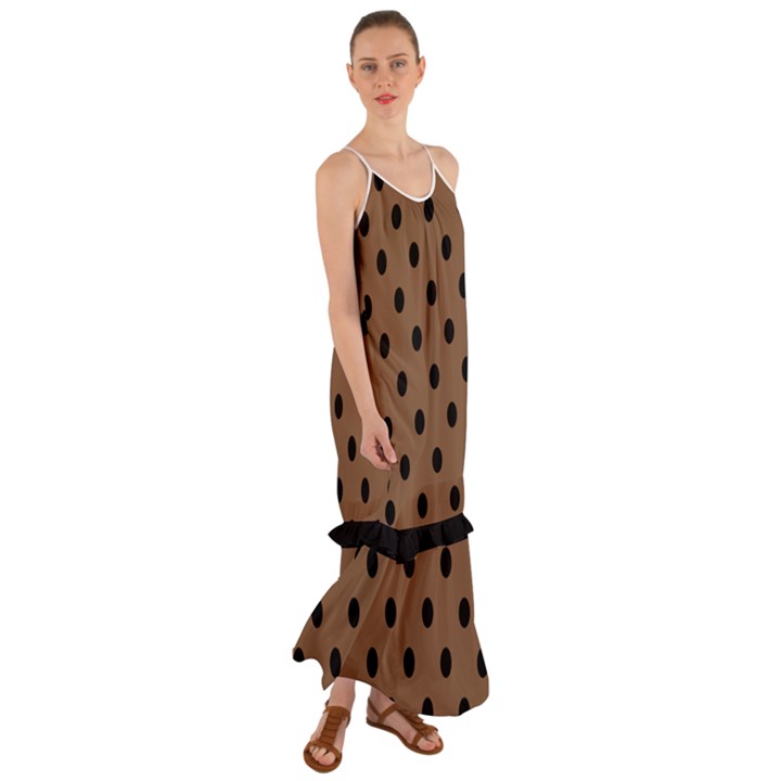 Large Black Polka Dots On Brown Bear - Cami Maxi Ruffle Chiffon Dress