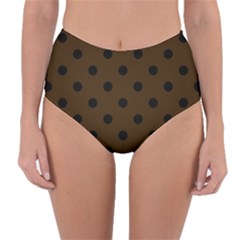 Large Black Polka Dots On Brunette Brown - Reversible High-waist Bikini Bottoms by FashionLane