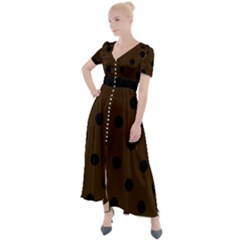 Large Black Polka Dots On Brunette Brown - Button Up Short Sleeve Maxi Dress by FashionLane