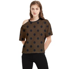 Large Black Polka Dots On Brunette Brown - One Shoulder Cut Out Tee by FashionLane