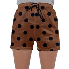 Large Black Polka Dots On Caramel Cafe Brown - Sleepwear Shorts by FashionLane