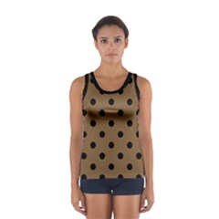 Large Black Polka Dots On Coyote Brown - Sport Tank Top  by FashionLane