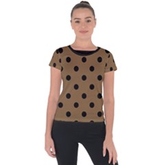 Large Black Polka Dots On Coyote Brown - Short Sleeve Sports Top 