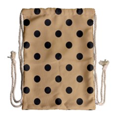 Large Black Polka Dots On Pale Brown - Drawstring Bag (large) by FashionLane