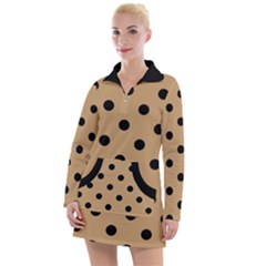 Large Black Polka Dots On Pale Brown - Women s Long Sleeve Casual Dress by FashionLane