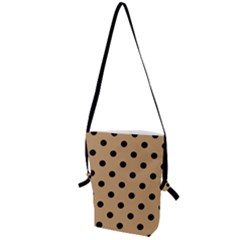 Large Black Polka Dots On Pale Brown - Folding Shoulder Bag by FashionLane