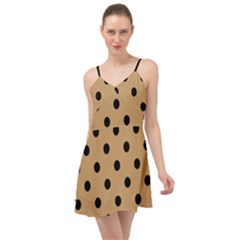 Large Black Polka Dots On Pale Brown - Summer Time Chiffon Dress